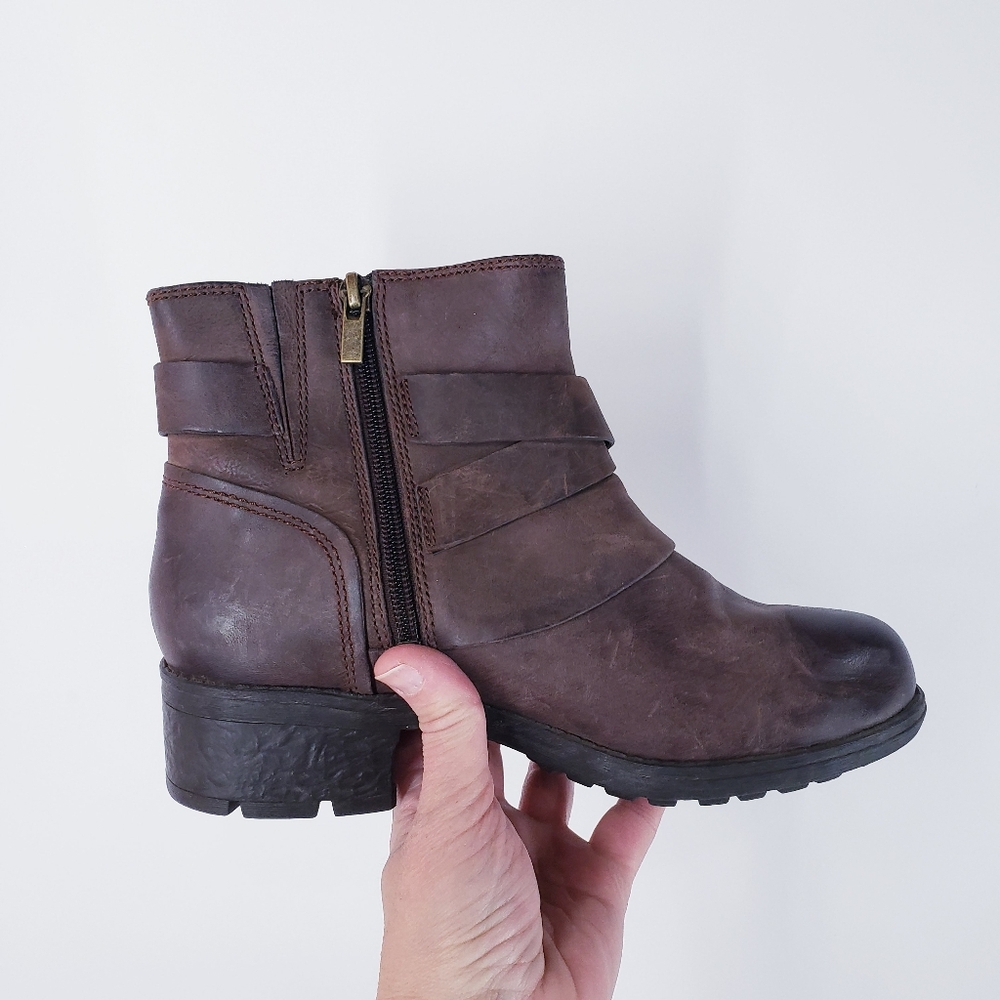 Brown Leather Ankle Boots with Wrap Strap - Picture 3 of 6